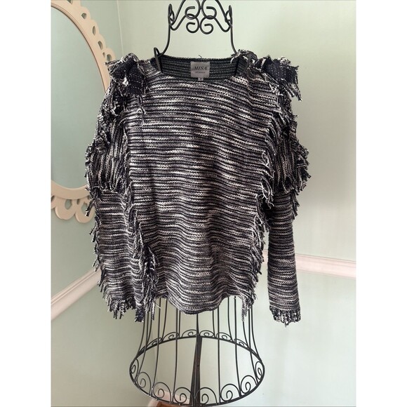 Misa Los Angeles m Sweater  l Karine Fringe Navy Blue  White Crop Top $249 - Picture 4 of 12